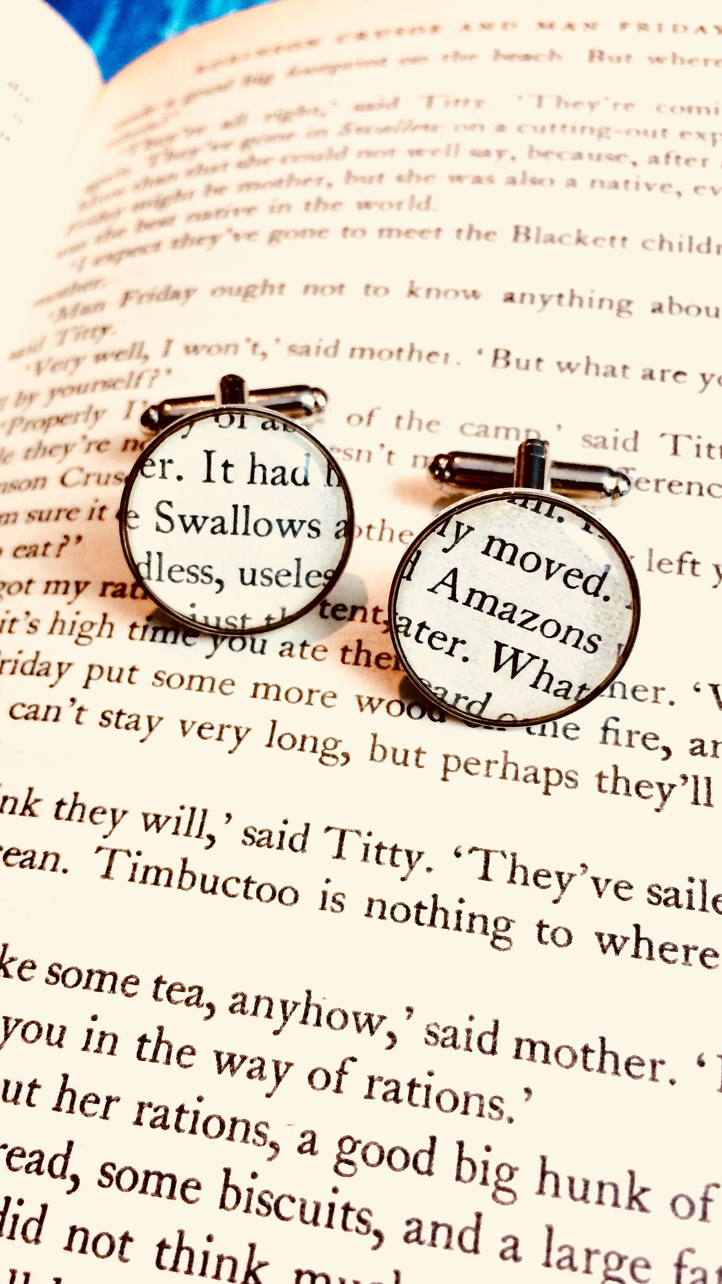 Swallows and Amazons cufflinks - Vintage Recycled book. Nostalgic children's book. Book lover. Gifts for him. Novelty gift. Literature gift.