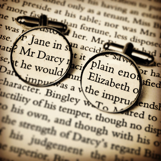 Pride and Prejudice cufflinks - Vintage recycled books. Jane Austen. Literature gift. Mr Darcy. Book lover. Gifts for him. Book quotes.