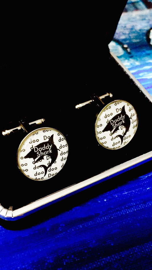 Daddy Shark Cufflinks - Fun, novelty gift for dad! Funny present for him! Song lyrics. Father of the Bride. From child to dad. Daddy. Father