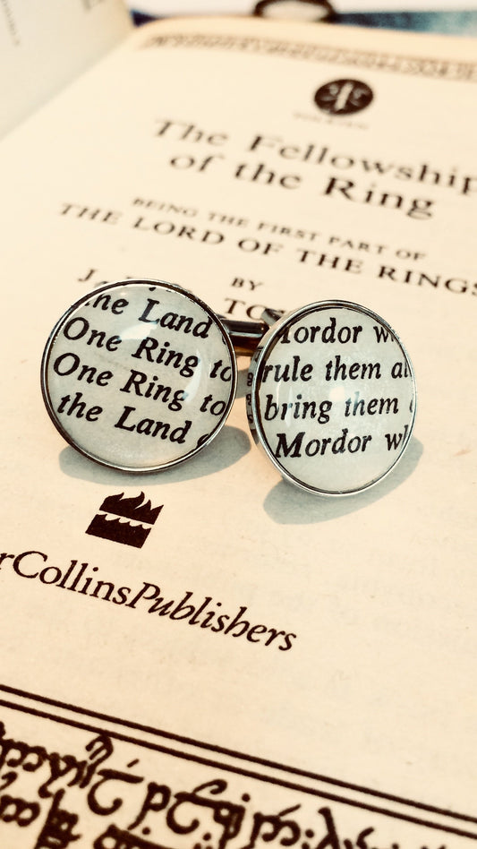 Lord of the Rings Wedding cufflinks - recycled books. Vintage book. Frodo. Bilbo. Gandalf. One Ring to rule them all. Gift for him. Tolkien.