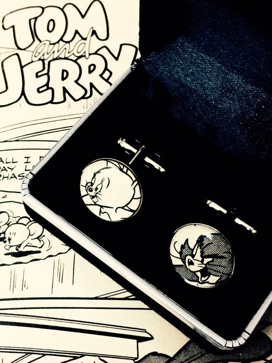 Tom and Jerry cufflinks - Vintage Recycled book. Nostalgic children's book. Book lover. Gifts for him. Novelty gift. Cartoon. Comic book.