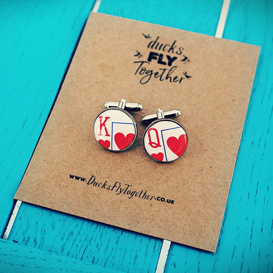 Queen of Hearts Cufflinks. King of Hearts. Valentines gift for him. Romantic gift. Wedding Tie Clip. Groom gift. Anniversary Pocket Watch.