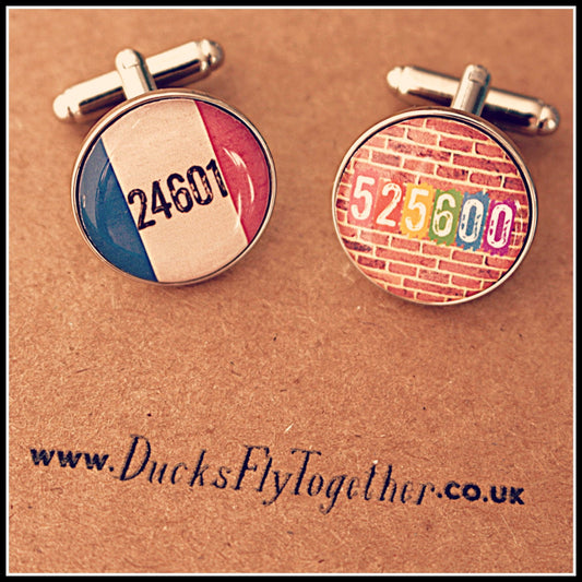 Musical Theatre Cufflinks - Les Miserables. Rent. Prisoner 24601 Jean Valjean. 525600 minutes. Gift for theatre lover. Broadway. West End.