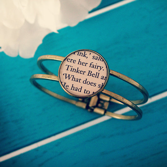 Tinker Bell bracelet. Recycled Peter Pan book jewellery. Unique vintage book. Tinkerbell fairy. Peter Pan quote. Neverland. Pixie dust. Mum.