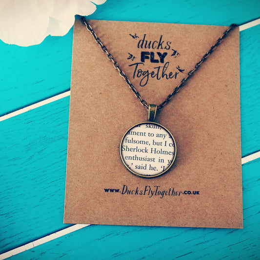 Sherlock Holmes Pendant/Necklace. Recycled book page jewellery. Charity shop vintage book. Holmes Watson. Book lover Literature Gift. Unisex
