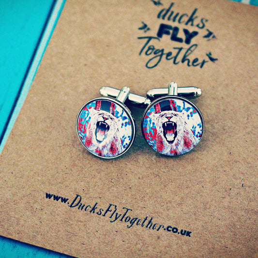 Lioness England Football Cufflinks. Womens World Cup fan. Wedding cufflinks Warhol England colours. Abstract. Football fan Three Lions. Gift
