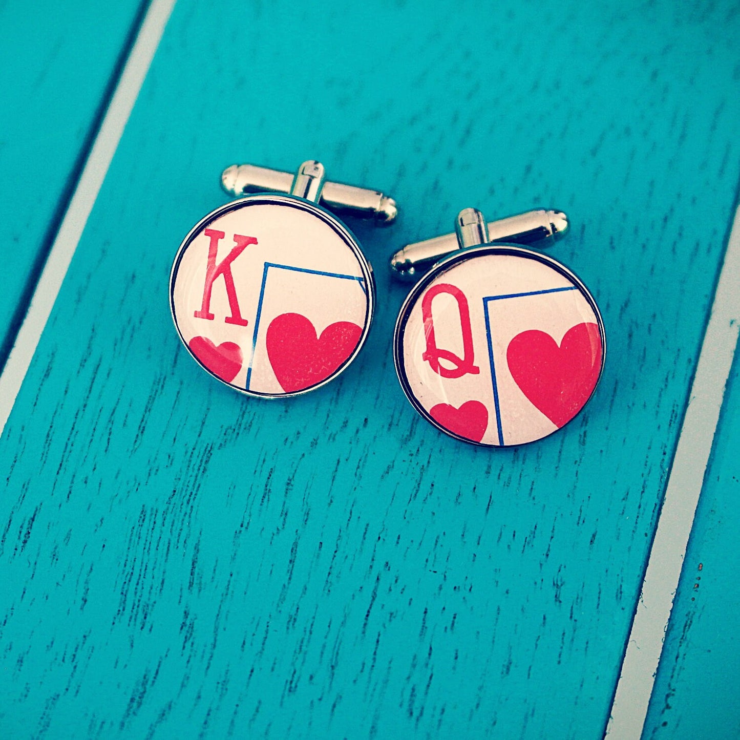 Queen of Hearts Cufflinks. King of Hearts. Valentines gift for him. Romantic gift. Wedding Tie Clip. Groom gift. Anniversary Pocket Watch.