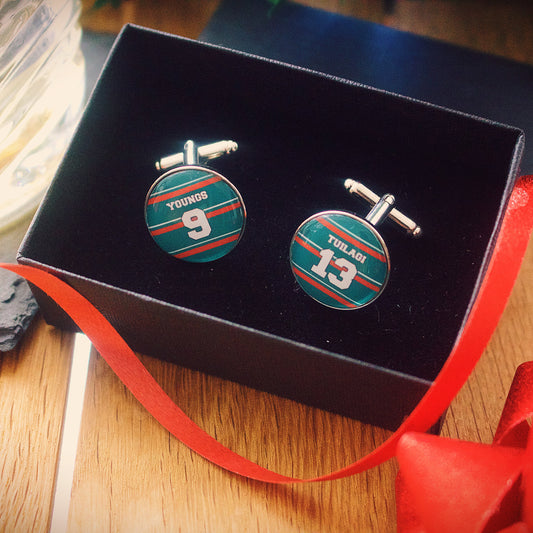 Leicester Tigers Rugby Cufflinks. Personalised gift for rugby fan. Christmas present for men. Premiership Rugby. Sports jersey. Your name.