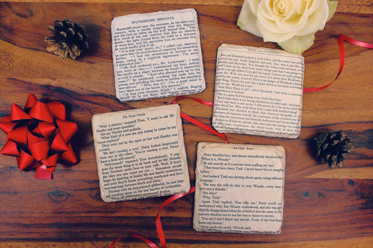 Unique recycled book page coasters. Personalised novelty gift. Literature. Book lover. Kitchen gift. Mothers Day Gift. Gift for Mum.