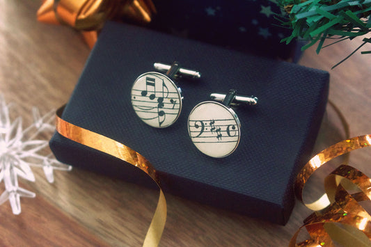Recycled sheet music cufflinks. Vintage music score. Gift for musician. Music lover. Upcycled musical notes. Gift for him. Novelty cufflinks