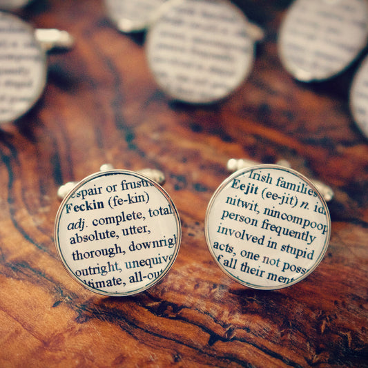 Feckin Eejit Cufflinks - Funny, novelty gift! Fake dictionary definitions. Irish slang. Insult gift! Gift for him - Dad, brother, boyfriend.