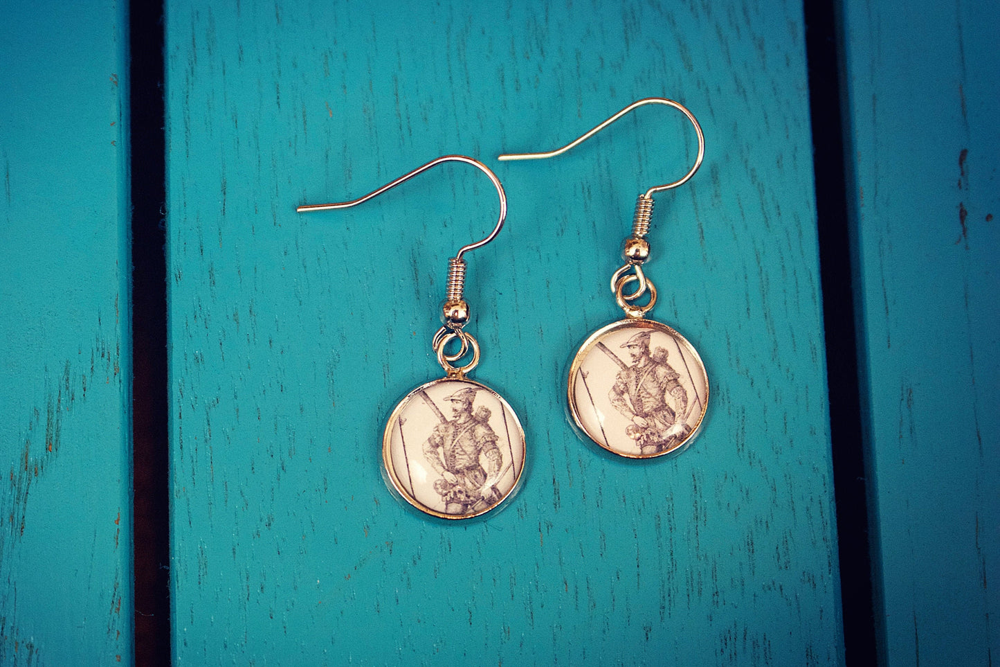 Vintage Robin Hood Illustration Earrings. Children's book drawing. Sherwood Forest. Merry Men. Prince of Thieves. Wedding jewellery.