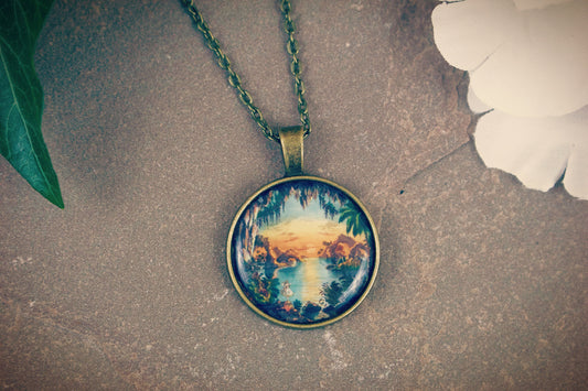 Vintage fairy illustration necklace. Children's book design. Magical. Myth. Rustic. Fantasy jewellery. Gift for her.