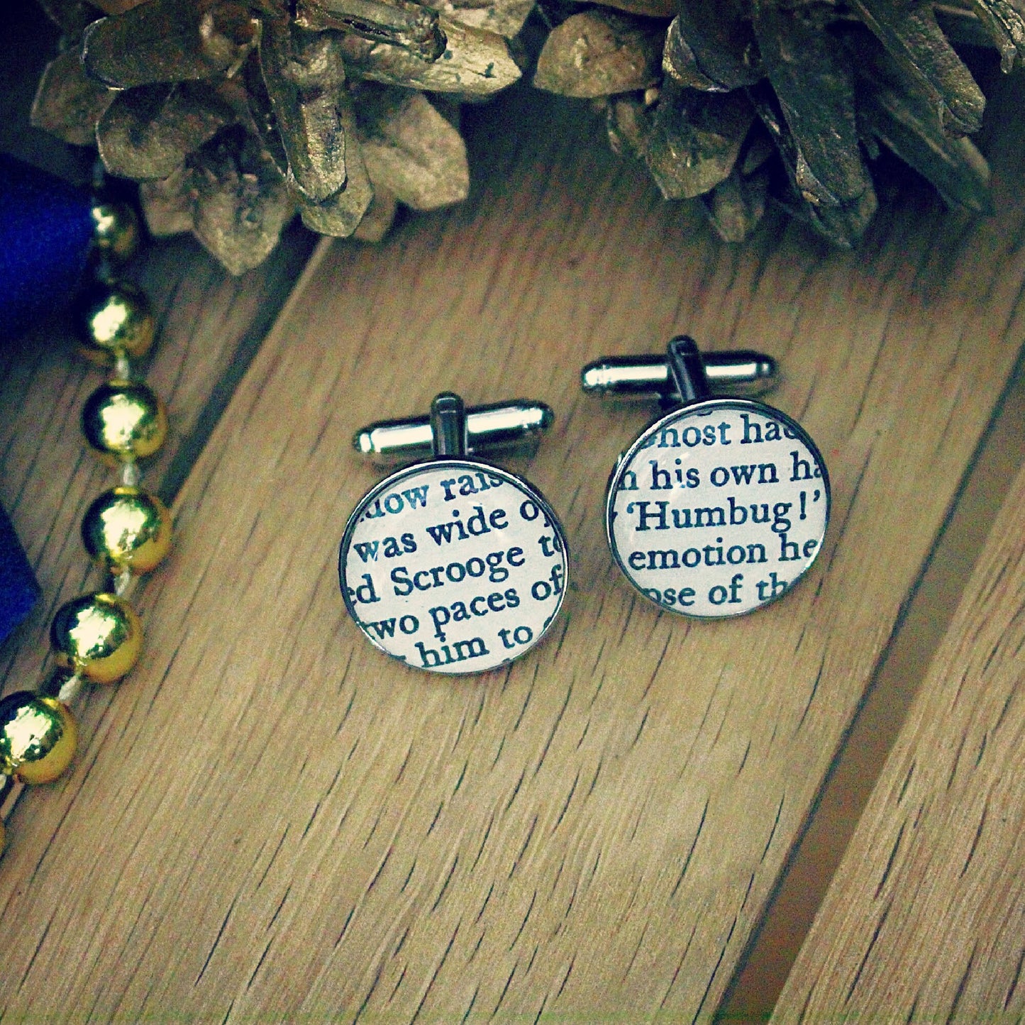 Scrooge cufflinks! Christmas Carol recycled book gift. Grinch. Ebenezer. Muppets. Charles Dickens. Novelty Xmas gift for him. Bah Humbug!