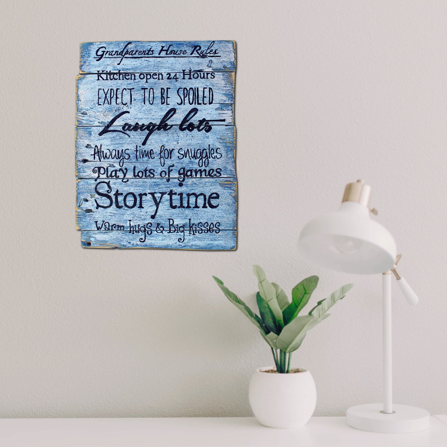 Rustic 'Grandparents House Rules' Sign - Fun Grandparent gift. Granny, Granddad. Pallet wood art. Rustic home decor. Home office. Playroom.