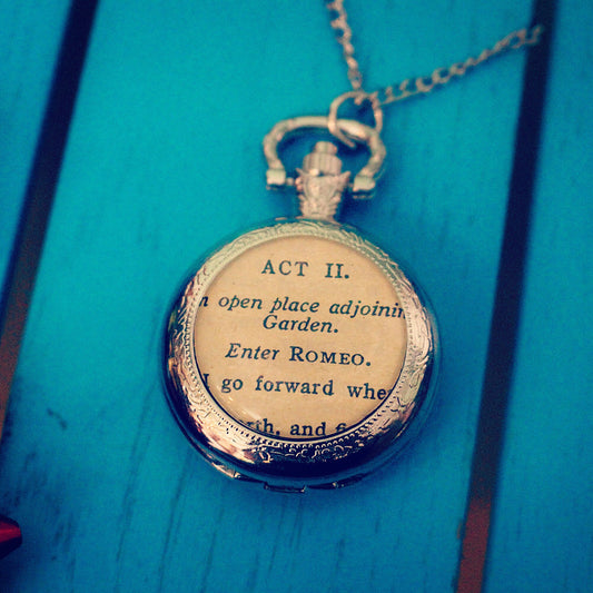 Recycled Shakespeare Page Pocket Watch. Book lover. Theatre. Actor. Gift for him. Gift for dad. Romeo and Juliet. Hamlet. Midsummer Nights.