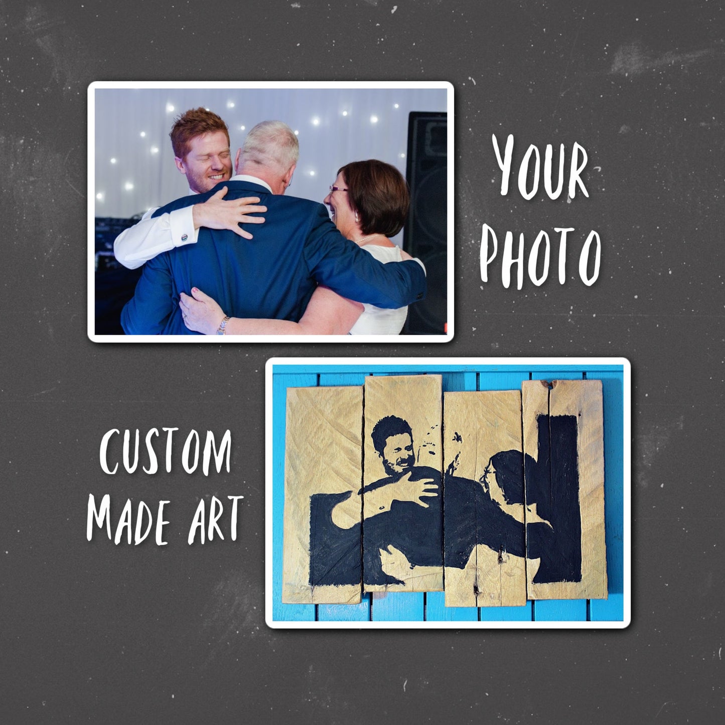 Custom made Pallet Wood Art - Your Photo as stencil art. Unique gift. Rustic wood. Gift for family. Gift for parents. Family portrait.