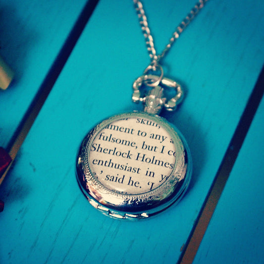 Sherlock Holmes Pocket Watch. Recycled book page gift. Vintage book. Holmes Watson. Book lover Literature Gift. Wedding accessory. Groom