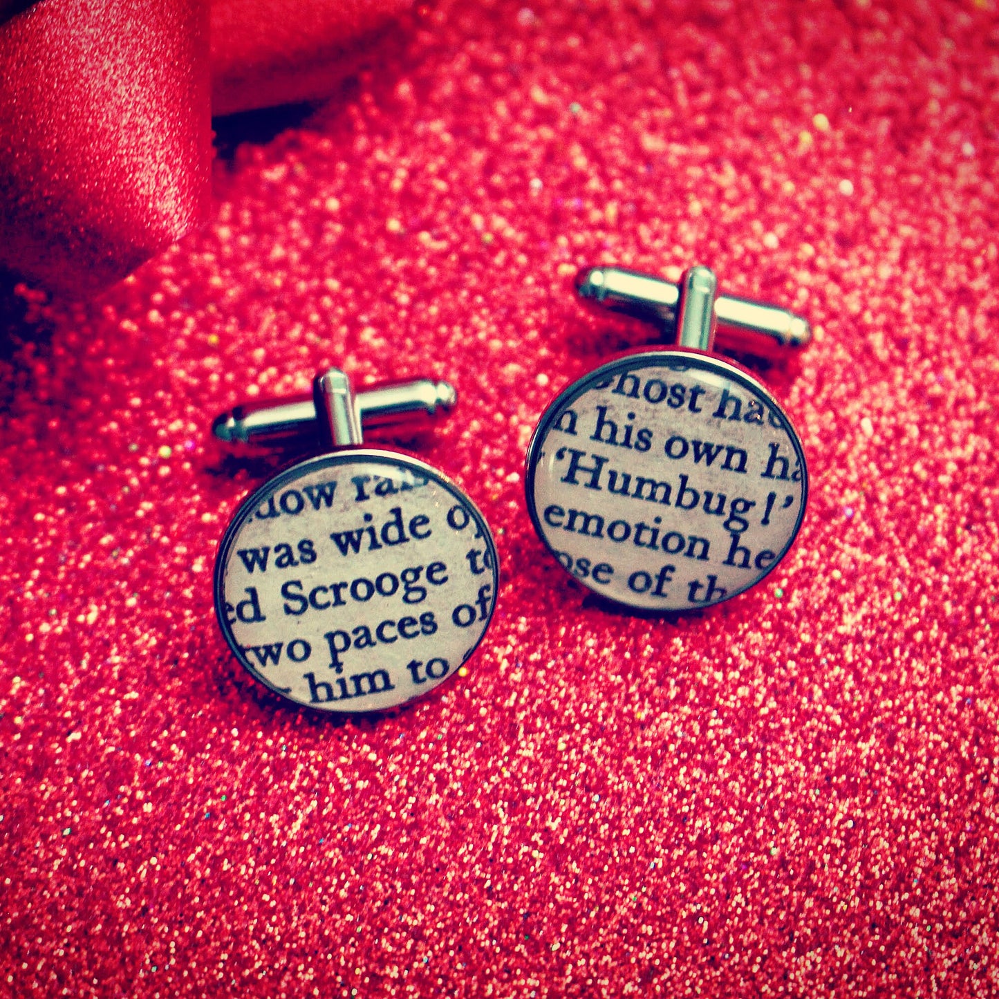 Scrooge cufflinks! Christmas Carol recycled book gift. Grinch. Ebenezer. Muppets. Charles Dickens. Novelty Xmas gift for him. Bah Humbug!