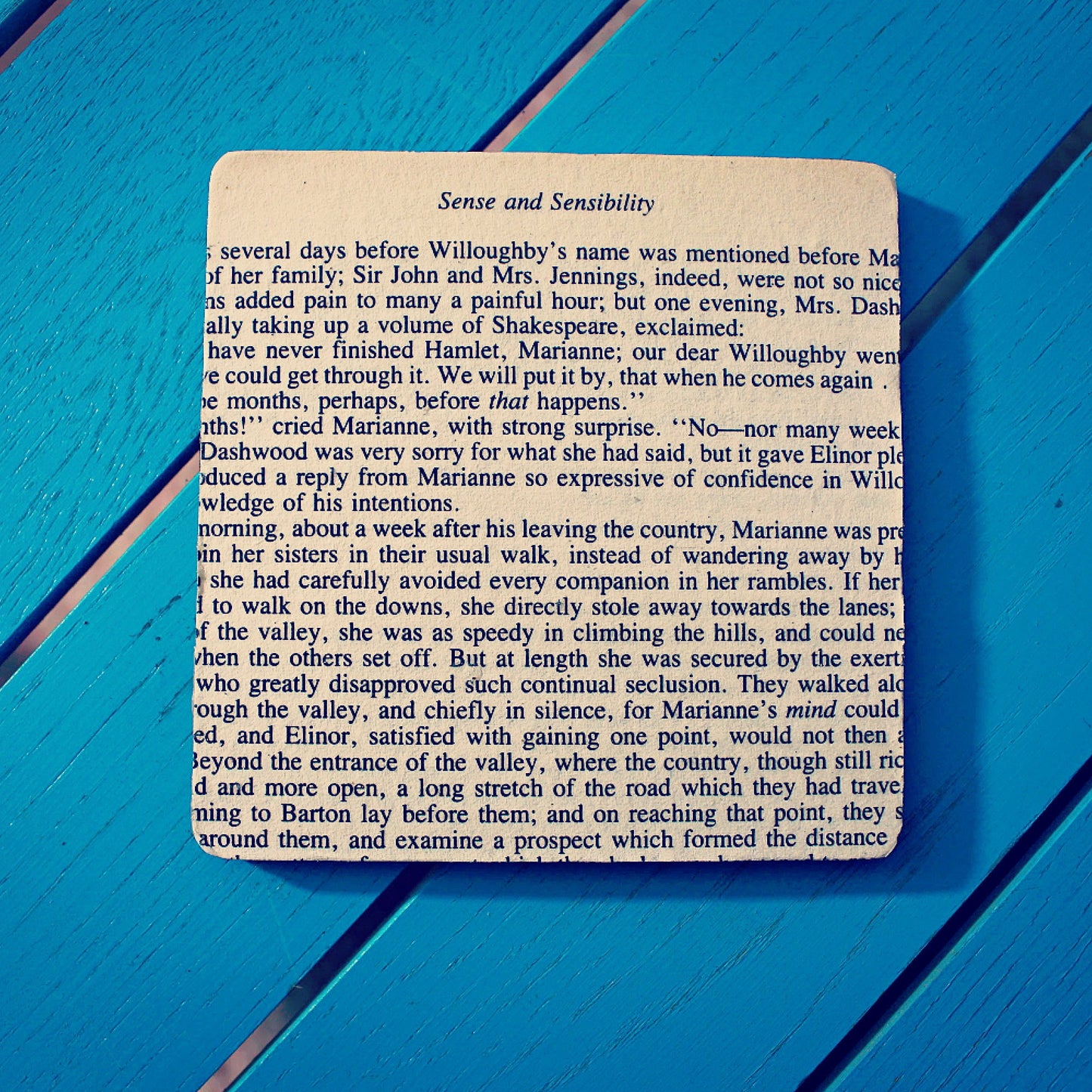 Recycled Jane Austen coasters. Pride & Prejudice, Sense and Sensibility, Persuasion. Book lover. Mr Darcy. Home office. Literature. Vintage.