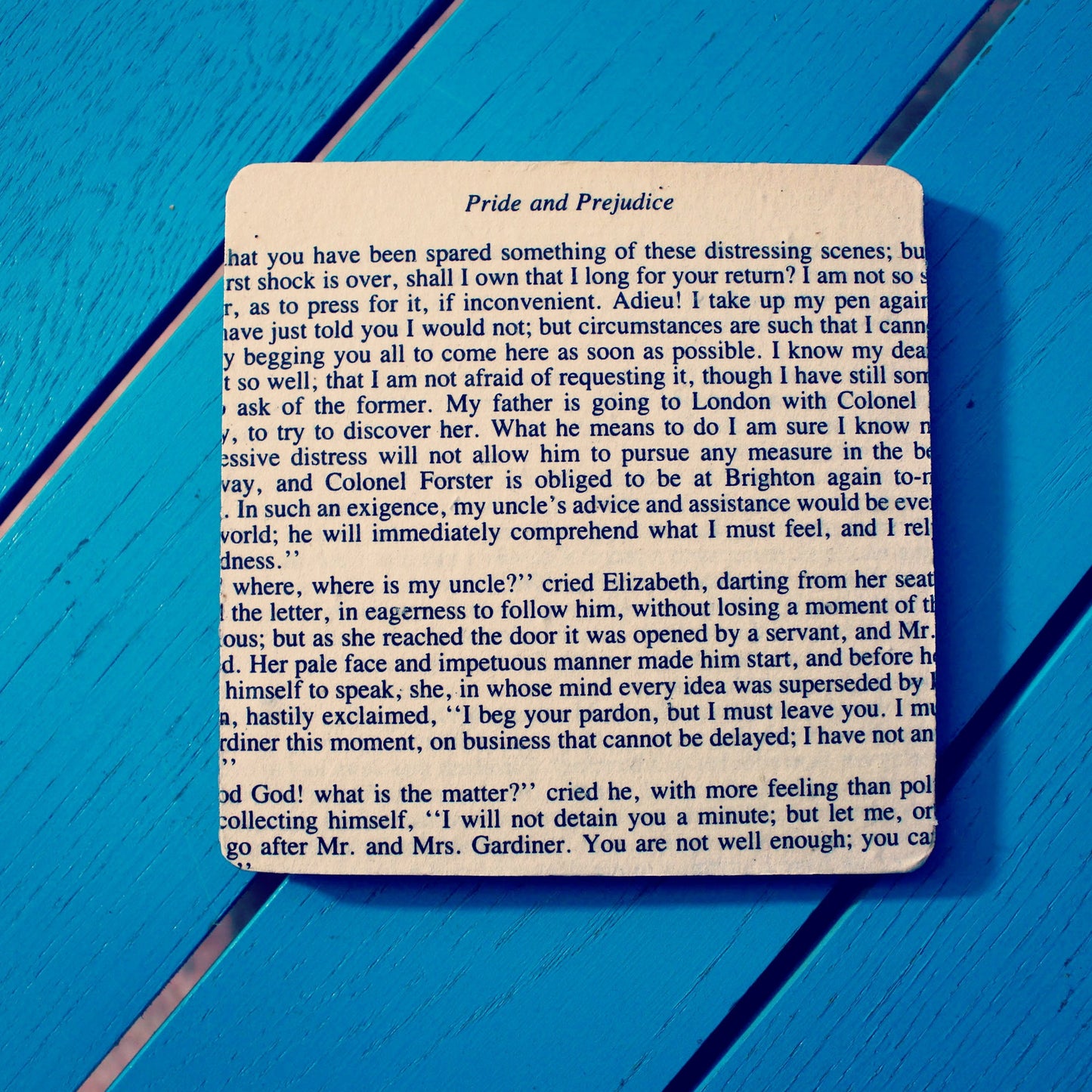 Recycled Jane Austen coasters. Pride & Prejudice, Sense and Sensibility, Persuasion. Book lover. Mr Darcy. Home office. Literature. Vintage.
