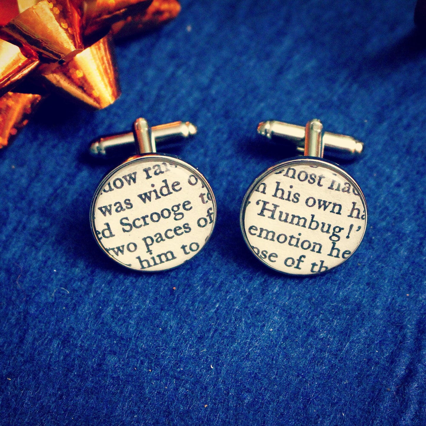 Scrooge cufflinks! Christmas Carol recycled book gift. Grinch. Ebenezer. Muppets. Charles Dickens. Novelty Xmas gift for him. Bah Humbug!
