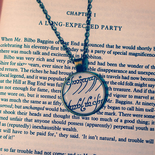 Lord of the Rings necklace - recycled book page. Gandalf Frodo Samwise. Elfish. Vintage book. Tolkien gift. Mothers Day Gift. Gift for Mum.