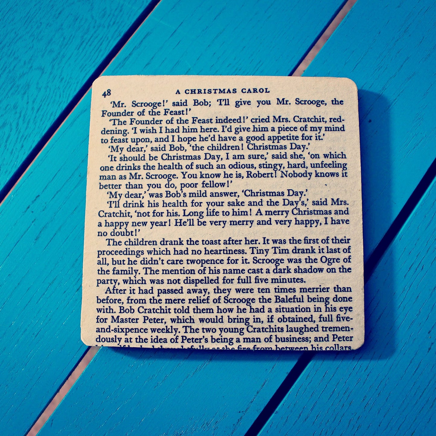 Vintage A Christmas Carol Coaster set. Ebenezer Scrooge. Charles Dickens gift. Set of 4 unique place mats. Recycled book page decor. Office