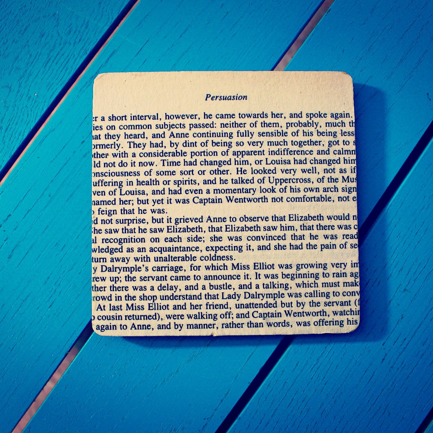 Recycled Jane Austen coasters. Pride & Prejudice, Sense and Sensibility, Persuasion. Book lover. Mr Darcy. Home office. Literature. Vintage.