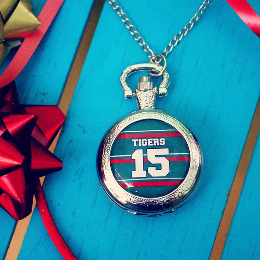 Leicester Tigers Rugby Pocket Watch. Personalised gift for rugby fan. Christmas present for men. Premiership Rugby Sports shirt Your name.