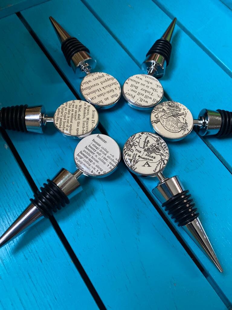 Matilda Bottle Stopper - Recycled Roald Dahl book gift. Wine lover. BFG. Witches. Wine Bottle. Alcohol present. Giant Peach. Wedding favours