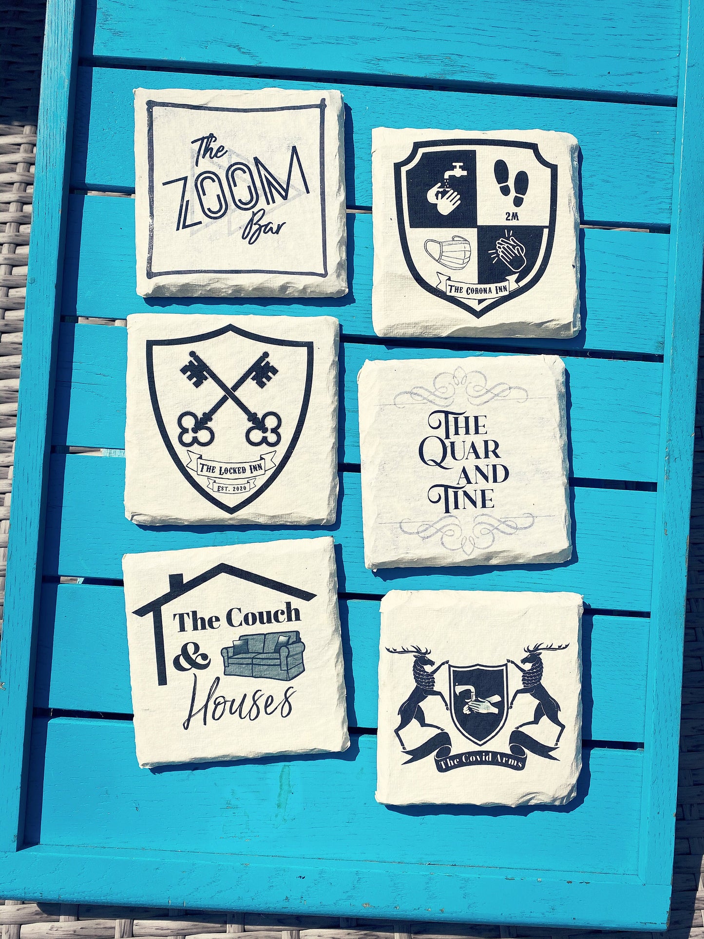 Covid Arms Pub Sign Coasters. Locked Inn. Zoom Bar. Quarantine Isolation Lockdown gifts. Personalised home bar coat of arms. Man cave. Funny