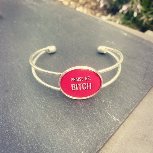 Handmaids Tale Inspired Bracelet. Praise Be Bitch. Nolite te bastardes carborundorum. Offred. Blessed Day. Margaret Atwood. Red Pendant.