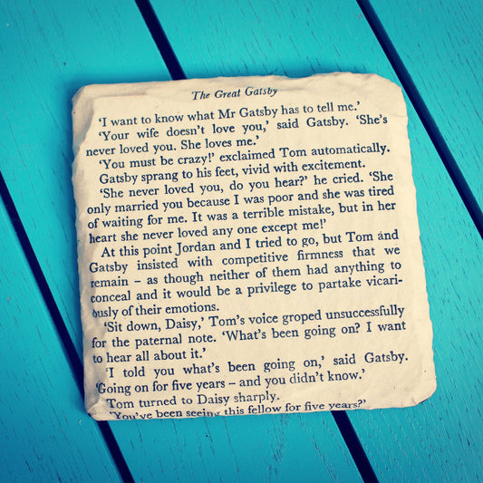 Set of 4 Recycled The Great Gatsby book page coasters. Book Lover gift. 1920s style. Gatsby Daisy. Beer Mat. Home office decor. Housewarming