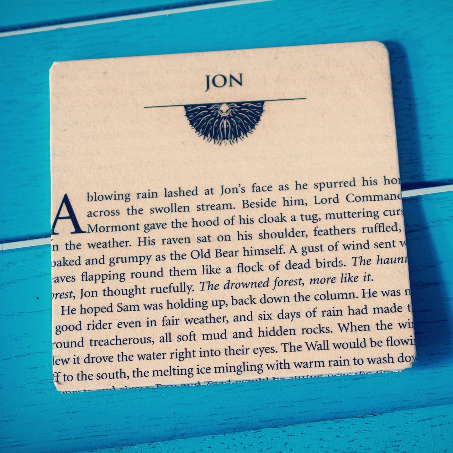 Pack of 4. Game of Thrones recycled book Coasters. GOT fan gift. Stark present. Jon, Bran, Sansa, Arya. Lannister. Jaime. Cersei. Tyrion.