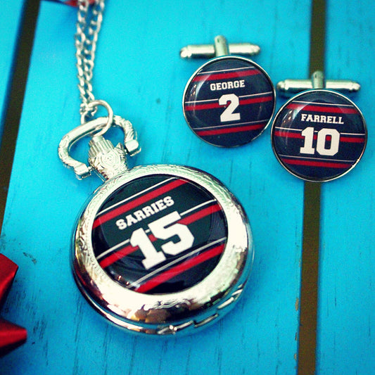 Saracens Rugby Cufflinks. Personalised gift for rugby fan. Christmas present for men. Premiership Rugby. Sports jersey. Tie Bar Pocket Watch