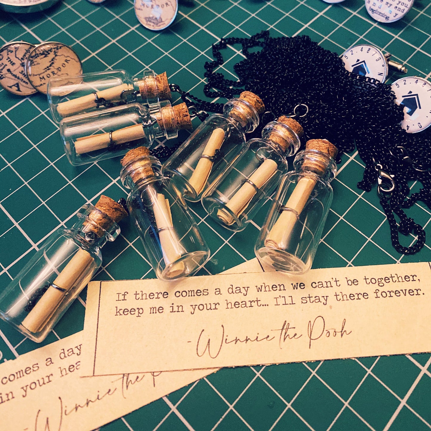 Message in a Bottle pendant. Personalised message necklace. Valentines gift. Song lyrics. Recycled book quotes. Love note. Wedding jewellery