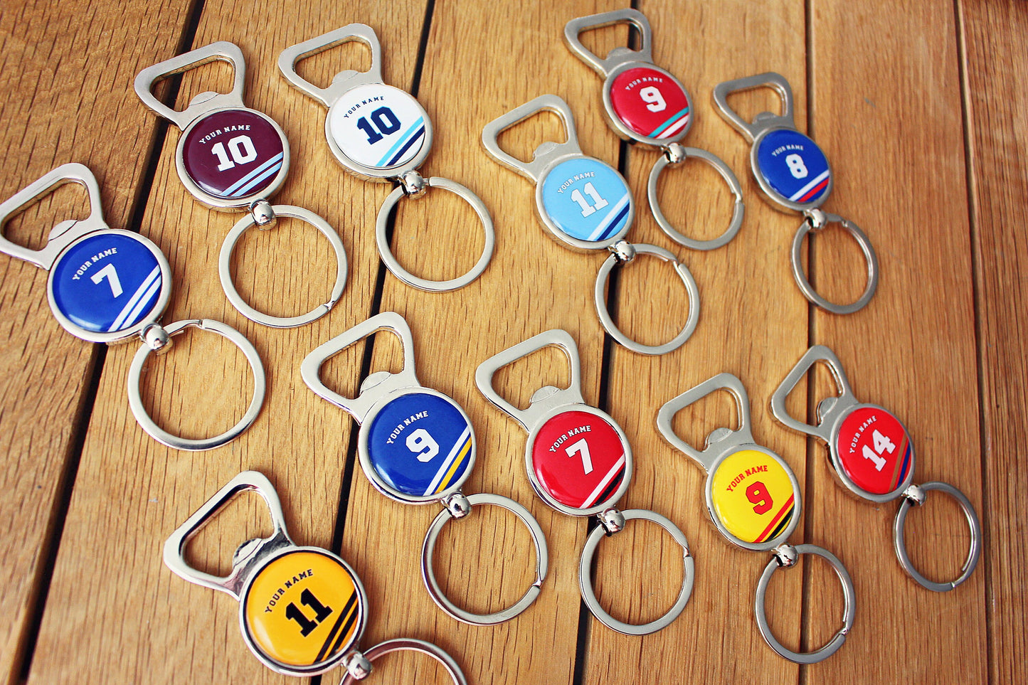 Football Team Colours Bottle Openers Your team shirt with name and number Personalised sports jersey jewellery Gift for football fan Alcohol