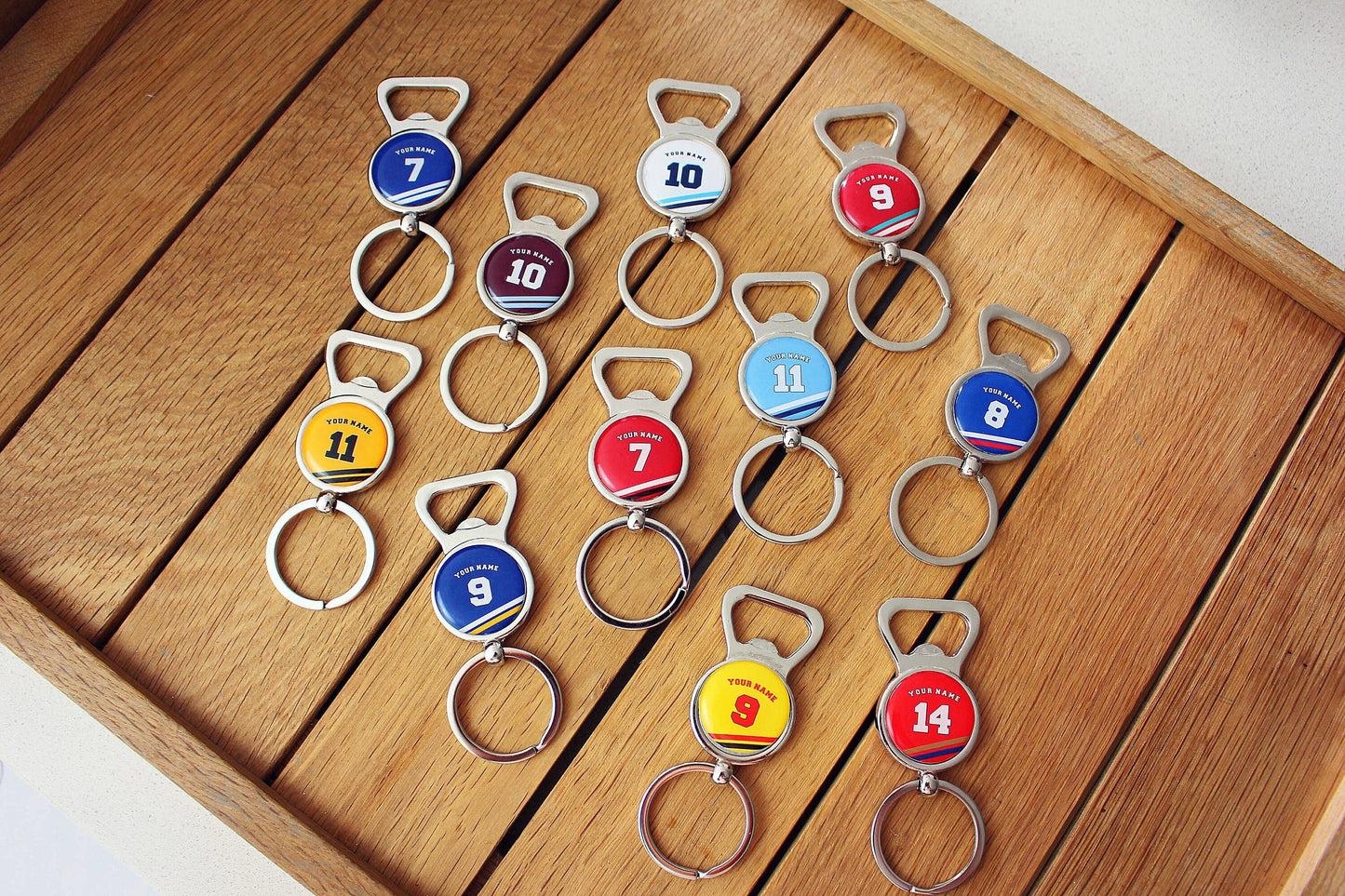 Football Team Colours Bottle Openers Your team shirt with name and number Personalised sports jersey jewellery Gift for football fan Alcohol