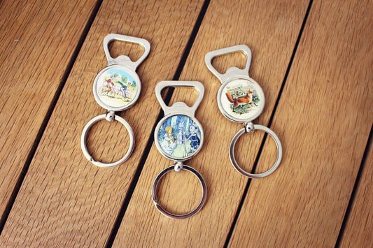 Vintage Illustration Bottle Openers. Wizard of Oz. Cyclist. Fox. Any image on bottle opener gift. Beautiful artwork present. Stocking filler