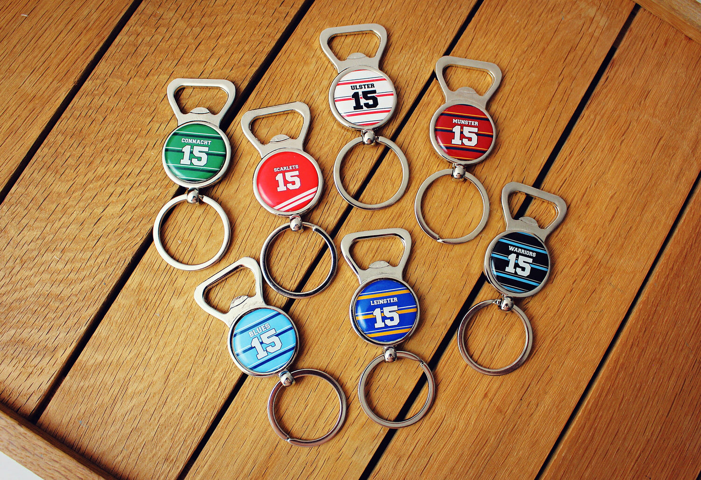 Rugby Team Colours Bottle Openers Your team shirt with name and number Personalised sports jersey jewellery Gift for rugby union fan Alcohol