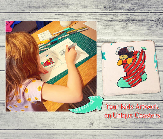 Your Kids Artwork Coasters Children's drawing painting colouring on personalised coasters Gift for Grandparents Present for Mum Gift for dad