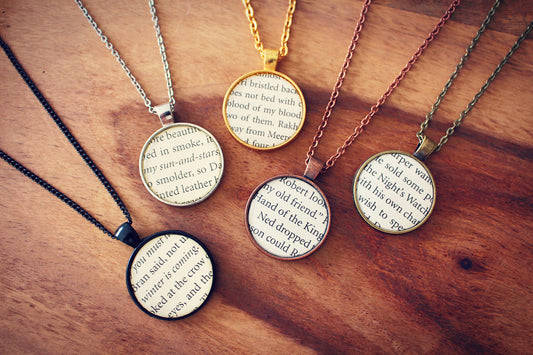 Game of Thrones pendants - Recycled books - Winter is Coming - Valar Morghulis - Blood of my Blood - Fire and Blood - Mother of Dragons