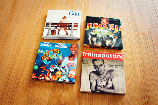 Recycled DVD cover Coasters. Favourite film art. Movie poster beer mats. Coffee table decor. Film buff Movie Lover gift. Cinema Actor Comedy