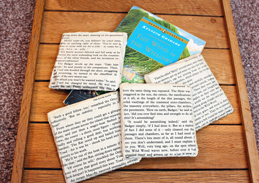 Set of 4/6 recycled The Wind in the Willows book page coasters. Ratty Mole Mr Toad. Themed Wedding. Vintage book lover. Home office decor.