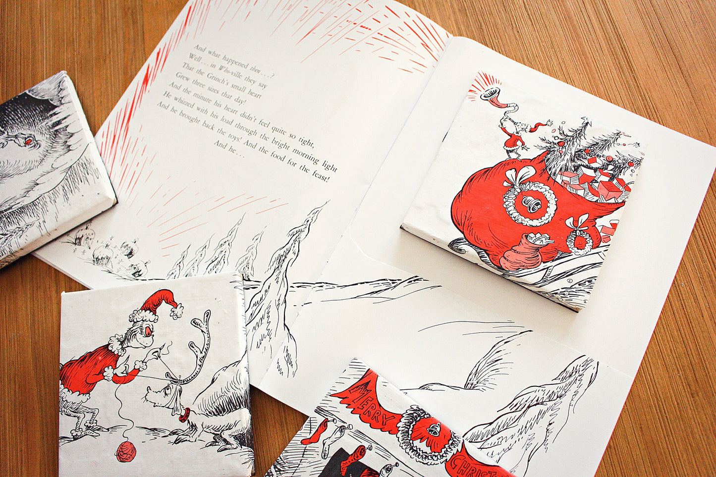 Recycled The Grinch Book Page Coasters Christmas table decor Humbug! Upcycled Festive placemat Stocking filler gift  Book Illustration