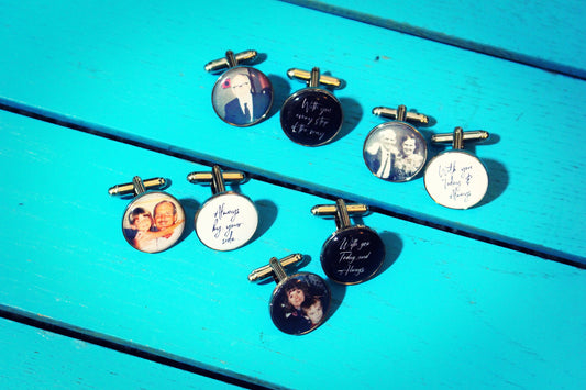 In Memoriam Cufflinks  In Memory of Loved One Gifts RIP Remembrance Family Wedding Day memorial Your photo and message groom Absent friends