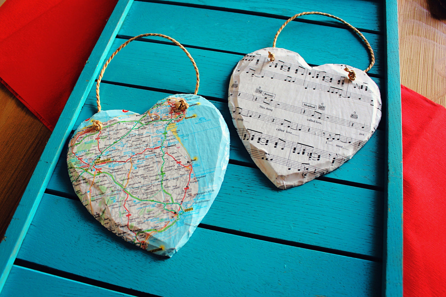 Decorative Slate Hearts. Romantic Gift. Map Hearts, any location! Book Page Heart. Music Score Heart. Mothers Day Gift. Gift for Mum.
