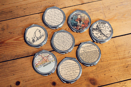 Recycled Book Page Compact Mirrors. Comic Book Illustrations. Bridesmaid Gift. Personalised Pocket Mirror. Mothers Day Gift. Gift for Mum.