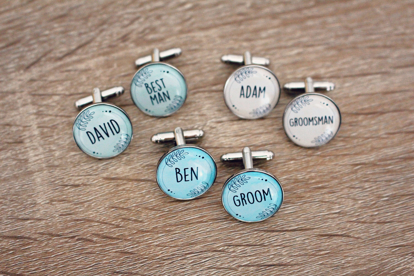 Groomsmen Personalised Cufflinks. Pastels Floral Colourful. Match colour with Groom suit. Best Man Father of the Bride. Calligraphy Names.